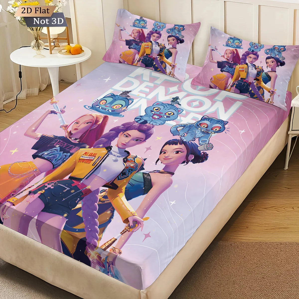 3pcs K-Pop Demon Hunters Print coreless Bed Sheet Set Multiple Sizes Soft Bed Cover Bedroom Bedding Decoration Machine Washable