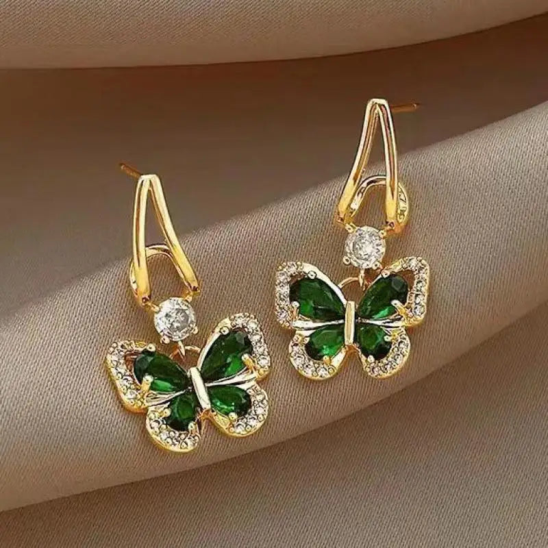925 Silver Needle Vintage Green Crystal Butterfly Drop Earrings For Women Jewelry 2025 Trending Luxury Zircon Women's Earrings--ANDROMEDA QUINNS | AURELLE'S-ANDROMEDA QUINNS | AURELLE'S
