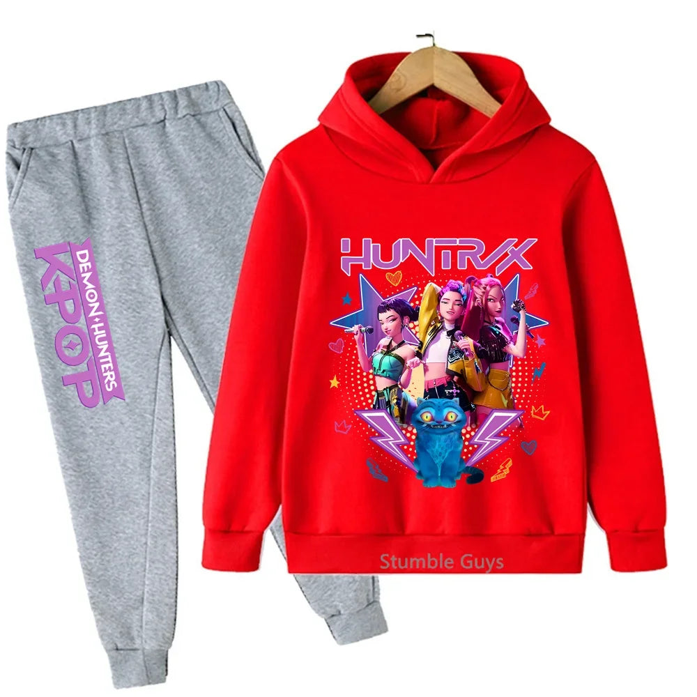 Fashion Casual Kpop Demon Hunters Hoodie Set Boys Girls Kids Autumn Anime Sweatshirts Trucksuit Wear