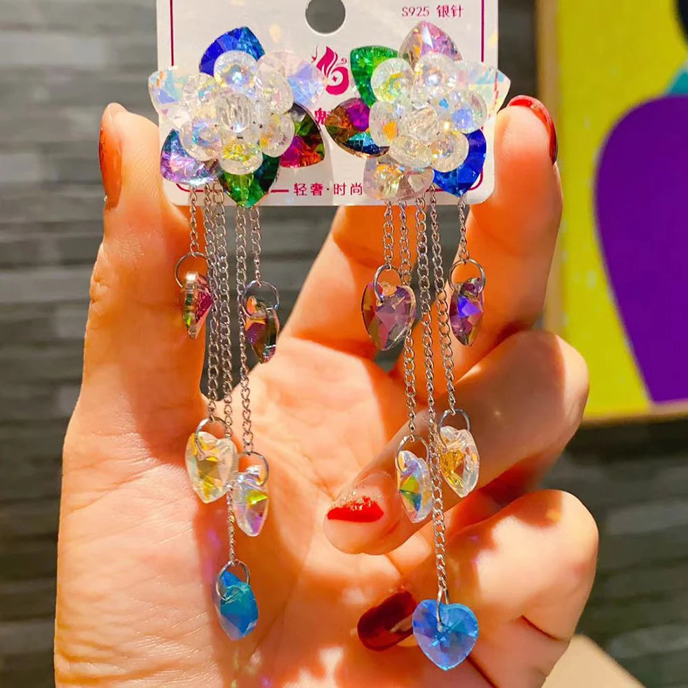 2025 New Colorful Purple Crystal Flower Dangle Drop Earrings for Women Trend Korea Fashion Luxury Wedding Party Banquet Jewelry--ANDROMEDA QUINNS | AURELLE'S-ANDROMEDA QUINNS | AURELLE'S