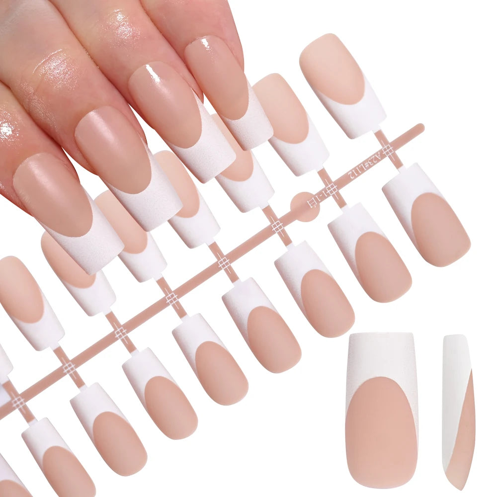 120pcs Pink French Tip Press-On Nails Medium Length Square Shape With Glossy Finish False Nails Full Cover Pre-Shaped Fake Nails--ANDROMEDA QUINNS | AURELLE'S-ANDROMEDA QUINNS | AURELLE'S