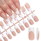 120pcs Pink French Tip Press-On Nails Medium Length Square Shape With Glossy Finish False Nails Full Cover Pre-Shaped Fake Nails--ANDROMEDA QUINNS | AURELLE'S-ANDROMEDA QUINNS | AURELLE'S