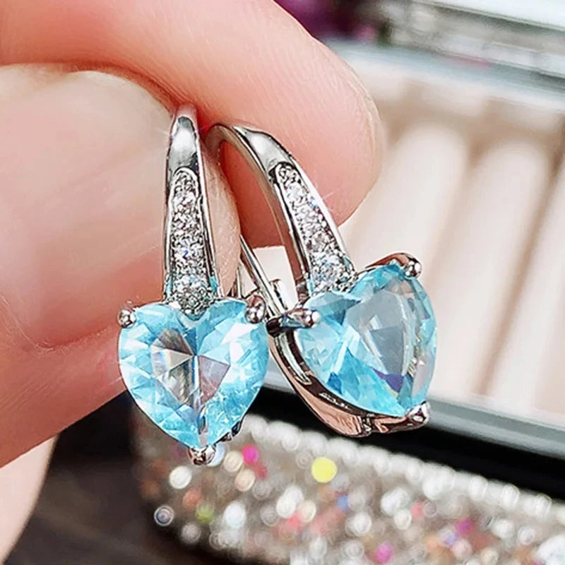 Blue CZ Heart Earrings for Women Simple and Elegant Wedding Accessories Silver Color Fashion Versatile Ear Jewelry Gift--ANDROMEDA QUINNS | AURELLE'S-ANDROMEDA QUINNS | AURELLE'S