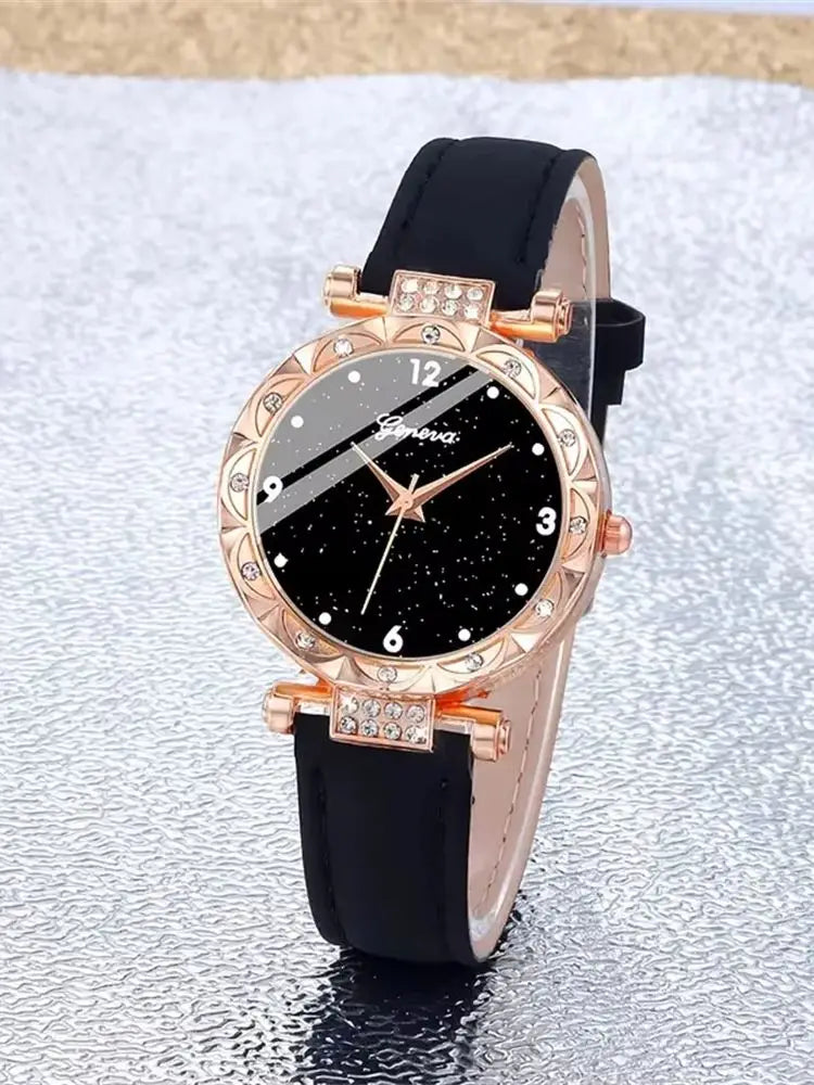 Womens Watches 5Pcs Set Luxury Rhinestone Women Fashion Elegant Wristwatch Quartz Watch For Girl WristWatch Bracelet Gift--ANDROMEDA QUINNS | AURELLE'S-ANDROMEDA QUINNS | AURELLE'S
