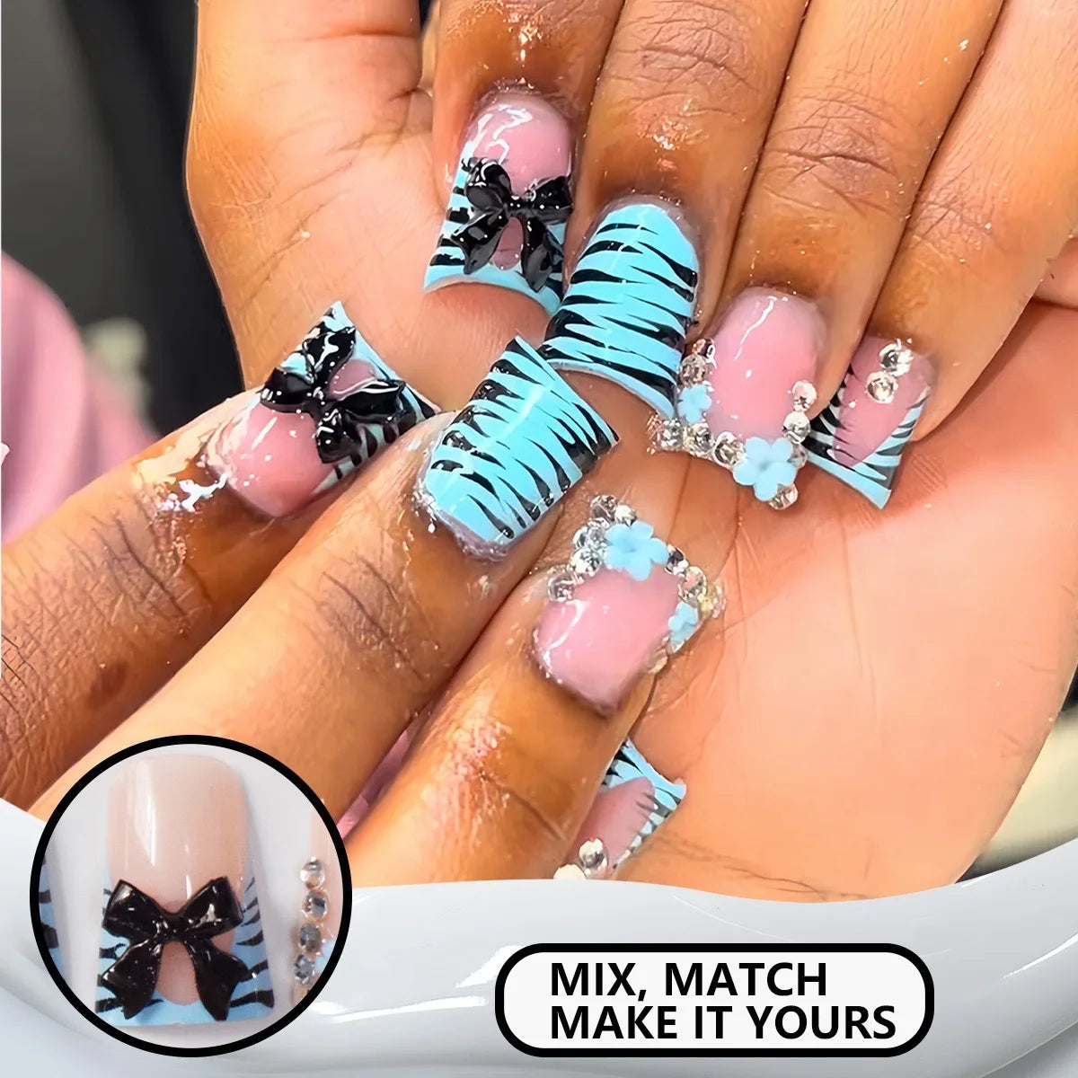 24pcs Nude Pink Sweet Fake Nails Short Duckbill Leopard Print French False Nails With 3D Bowknots Butterfly Cherry Press On Nail--ANDROMEDA QUINNS | AURELLE'S-ANDROMEDA QUINNS | AURELLE'S
