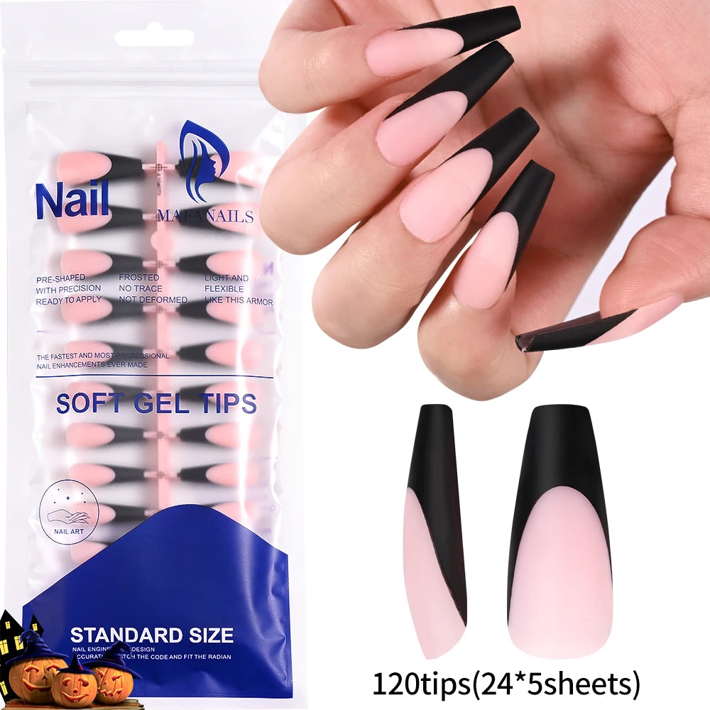 120Pcs/box Matte Pink French Press On Nails Acrylic Long Square Fake Nails Tips Full Cover Women Extension Wearable False Nails---ANDROMEDA QUINNS | AURELLE'S-ANDROMEDA QUINNS | AURELLE'S