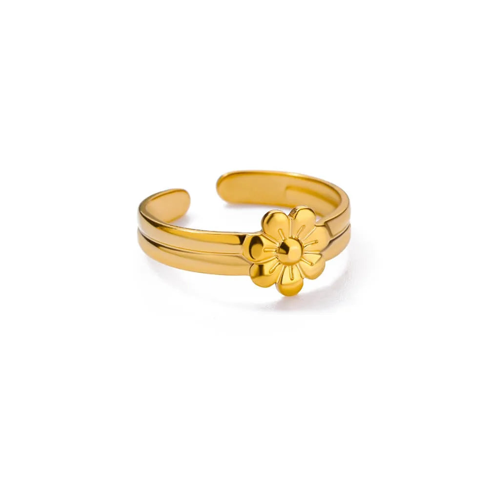 Stainless Steel Exaggerated Big Flower Rings For Women Gold Color Sunflower Finger Ring Female Fashion Aesthetic Jewelry Gift--ANDROMEDA QUINNS | AURELLE'S-ANDROMEDA QUINNS | AURELLE'S