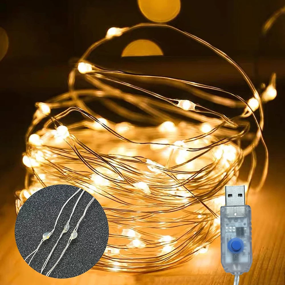5M/10M/20M USB LED String Lights Copper Silver Wire Garland Light Waterproof Fairy Lights For Christmas Wedding Party Decorative--ANDROMEDA QUINNS | AURELLE'S-ANDROMEDA QUINNS | AURELLE'S