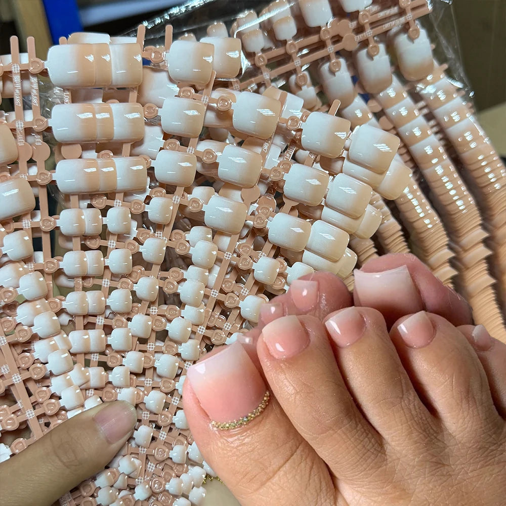 120pcs Short Square False Toe Nail Tips Pink French Soft Gel Press On Toenails White Edge Fake Toe nails Full Cover Toe Nail Tip--ANDROMEDA QUINNS | AURELLE'S-ANDROMEDA QUINNS | AURELLE'S