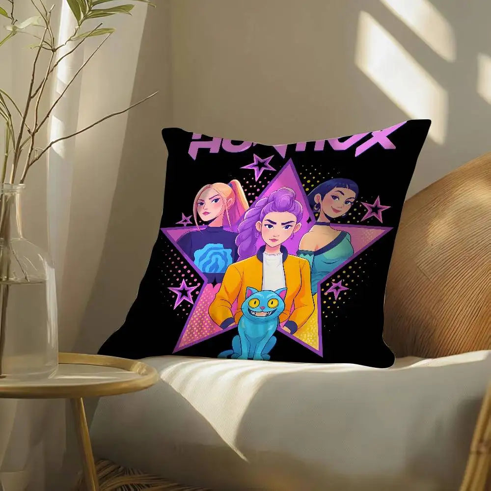 Pop-Cartoon Movie K-Pop Demon Hunters Pillow Case Silky elegant Comfort Sofa Bed  Invisible zipper Beach pillowcase