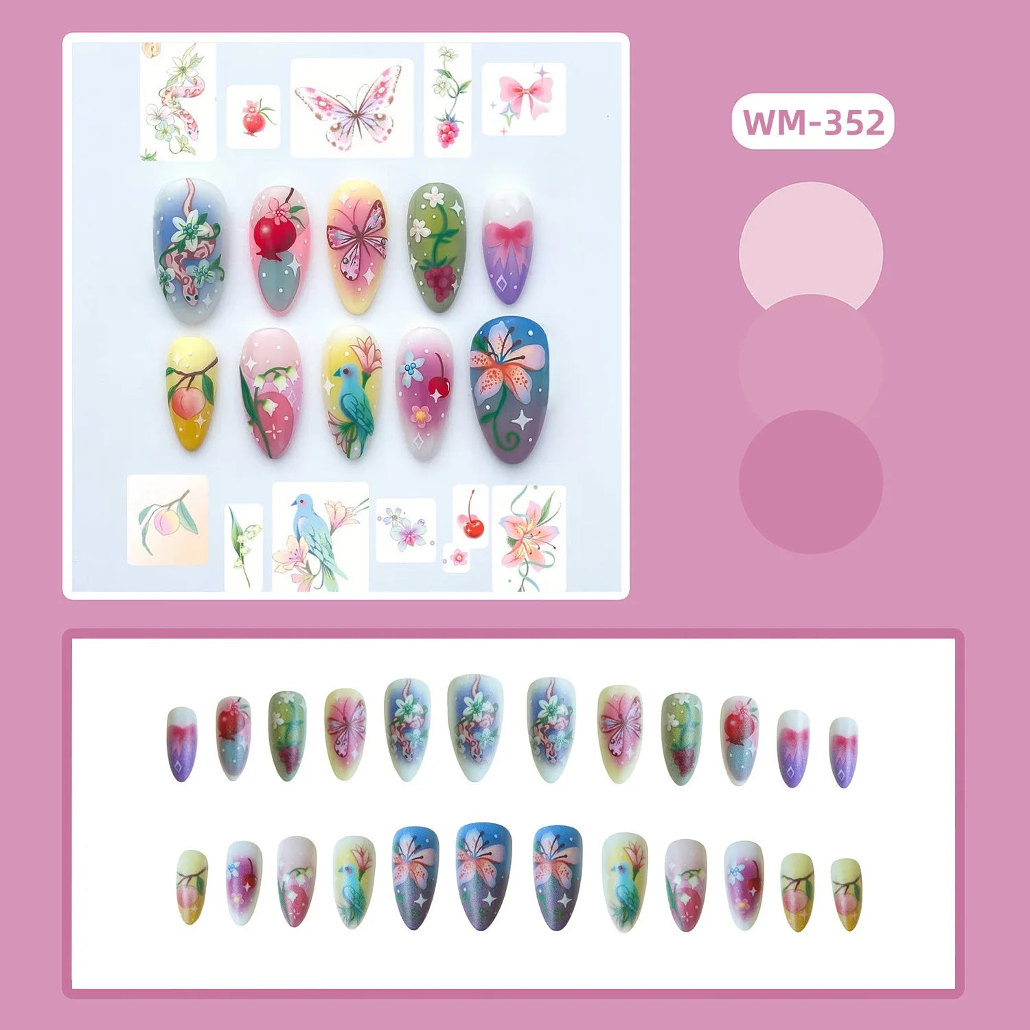 24pcs White Flower Fake Nail Tips Ins Yellow Pink Blush False Nails Wearable Full Cover European Almond Shaped Press on Nails--ANDROMEDA QUINNS | AURELLE'S-ANDROMEDA QUINNS | AURELLE'S