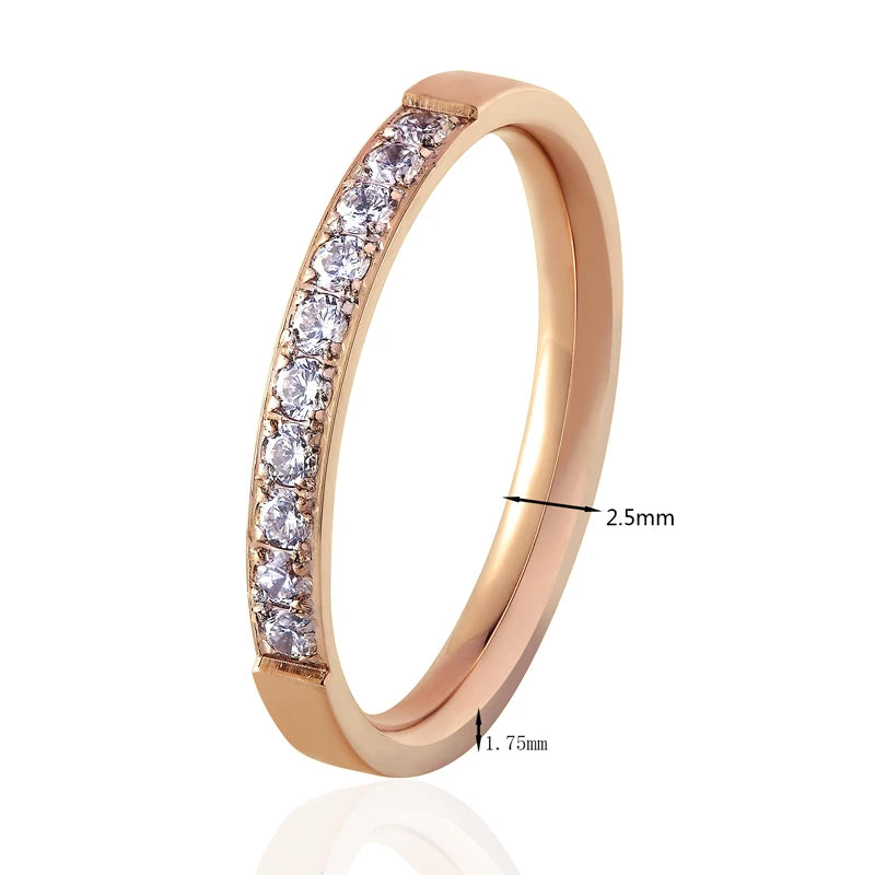 Top Quality Fashion Jewelry Crystal Wedding Rings Stainless Steel Rose Gold Color Female Ring For Woman And Girl Best Gift--ANDROMEDA QUINNS | AURELLE'S-ANDROMEDA QUINNS | AURELLE'S