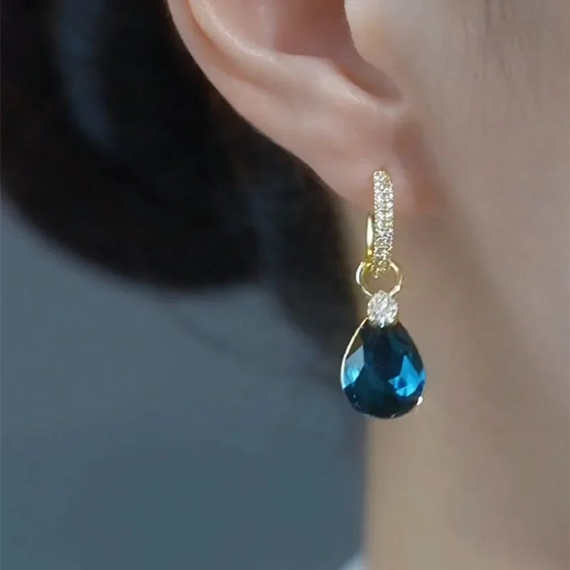 Exquisite Blue Drop-shaped Crystal Pendant Earrings For Women Fashion Personalized Daily Accessories Party Jewelry Birthday Gift--ANDROMEDA QUINNS | AURELLE'S-ANDROMEDA QUINNS | AURELLE'S