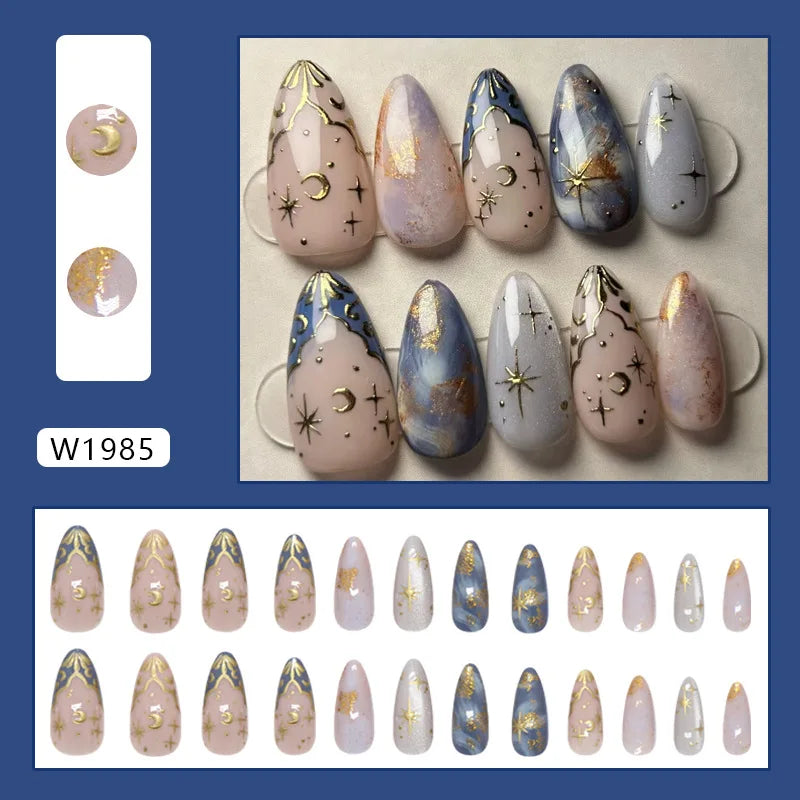 24pcs White Flower Fake Nail Tips Ins Yellow Pink Blush False Nails Wearable Full Cover European Almond Shaped Press on Nails--ANDROMEDA QUINNS | AURELLE'S-ANDROMEDA QUINNS | AURELLE'S