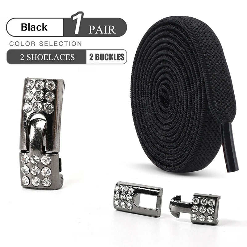 No Tie Shoe Laces Diamond Buckle Elastic Laces Shoelaces Sneaker Kids Adult Shoelace Suitable For Sports Casual Shoes Boots--ANDROMEDA QUINNS | AURELLE'S-ANDROMEDA QUINNS | AURELLE'S