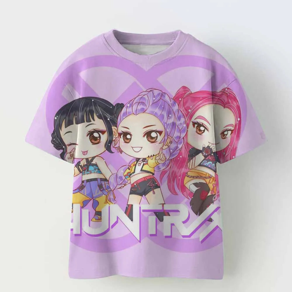 Kpop Demon Hunters T-shirts for Boys Girls Anime Cartoon Cute Short Sleeved Top Children Summer Fashion T-shirt Kids Clothes