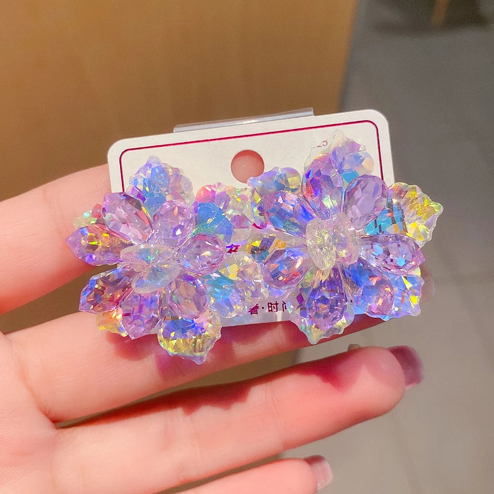 2025 New Colorful Purple Crystal Flower Dangle Drop Earrings for Women Trend Korea Fashion Luxury Wedding Party Banquet Jewelry--ANDROMEDA QUINNS | AURELLE'S-ANDROMEDA QUINNS | AURELLE'S