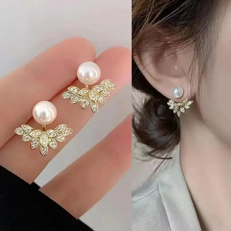 925 Silver Needle Green Flower Earrings For Women Korean Fashion Jewelry 2025 Trending Luxury Zircon Leaf Women's Stud Earrings--ANDROMEDA QUINNS | AURELLE'S-ANDROMEDA QUINNS | AURELLE'S