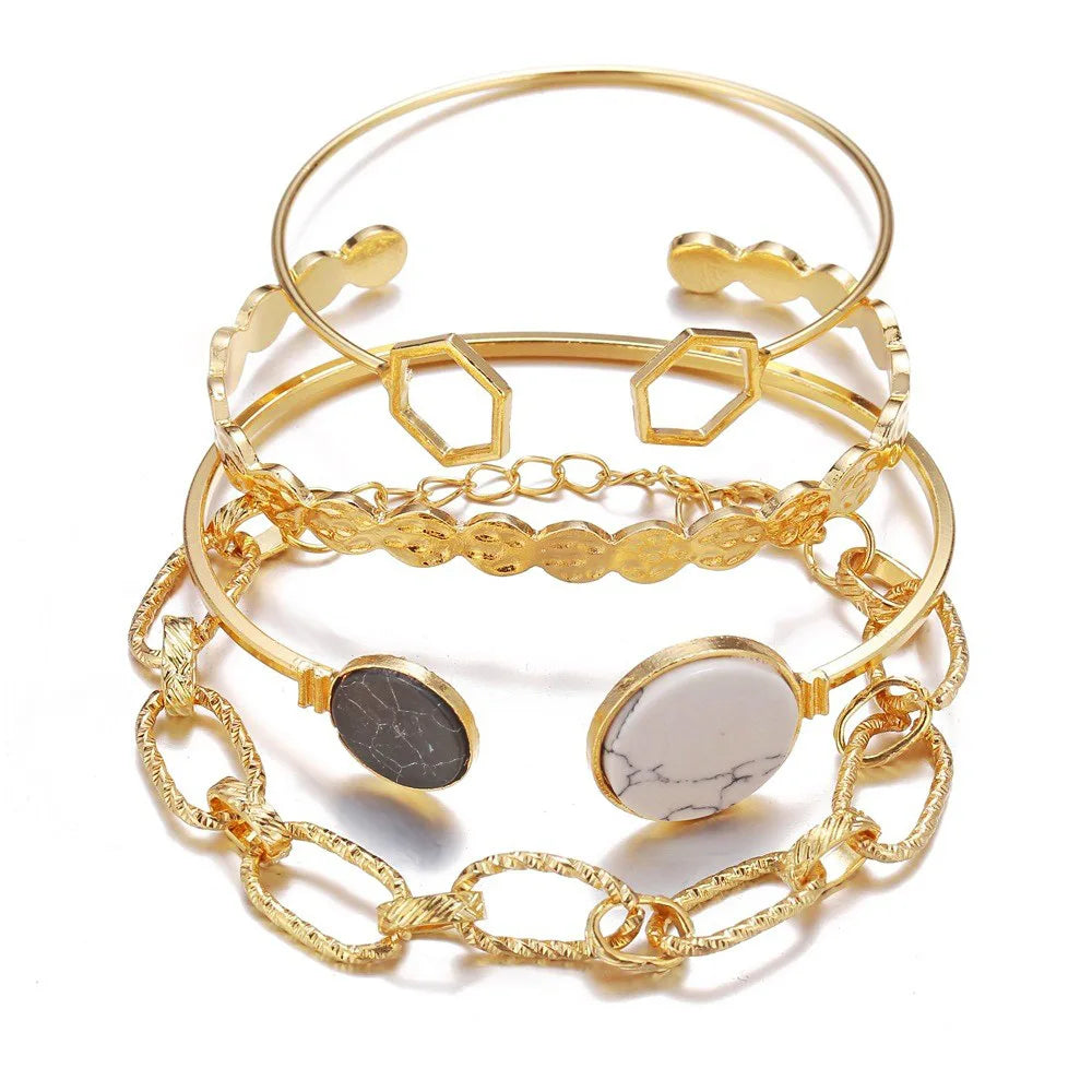 Bohemian Metal Chain Bracelet Set For Women Geometric Gold Color Thick Link Chain Open Bangle Female Fashion Jewelry--ANDROMEDA QUINNS | AURELLE'S-ANDROMEDA QUINNS | AURELLE'S