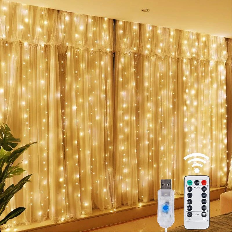Christmas Lights LED Fairy String Curtain Lights 8 Mode Remote USB Festoon Christmas Decor For Home Holiday New Year Lamp--ANDROMEDA QUINNS | AURELLE'S-ANDROMEDA QUINNS | AURELLE'S