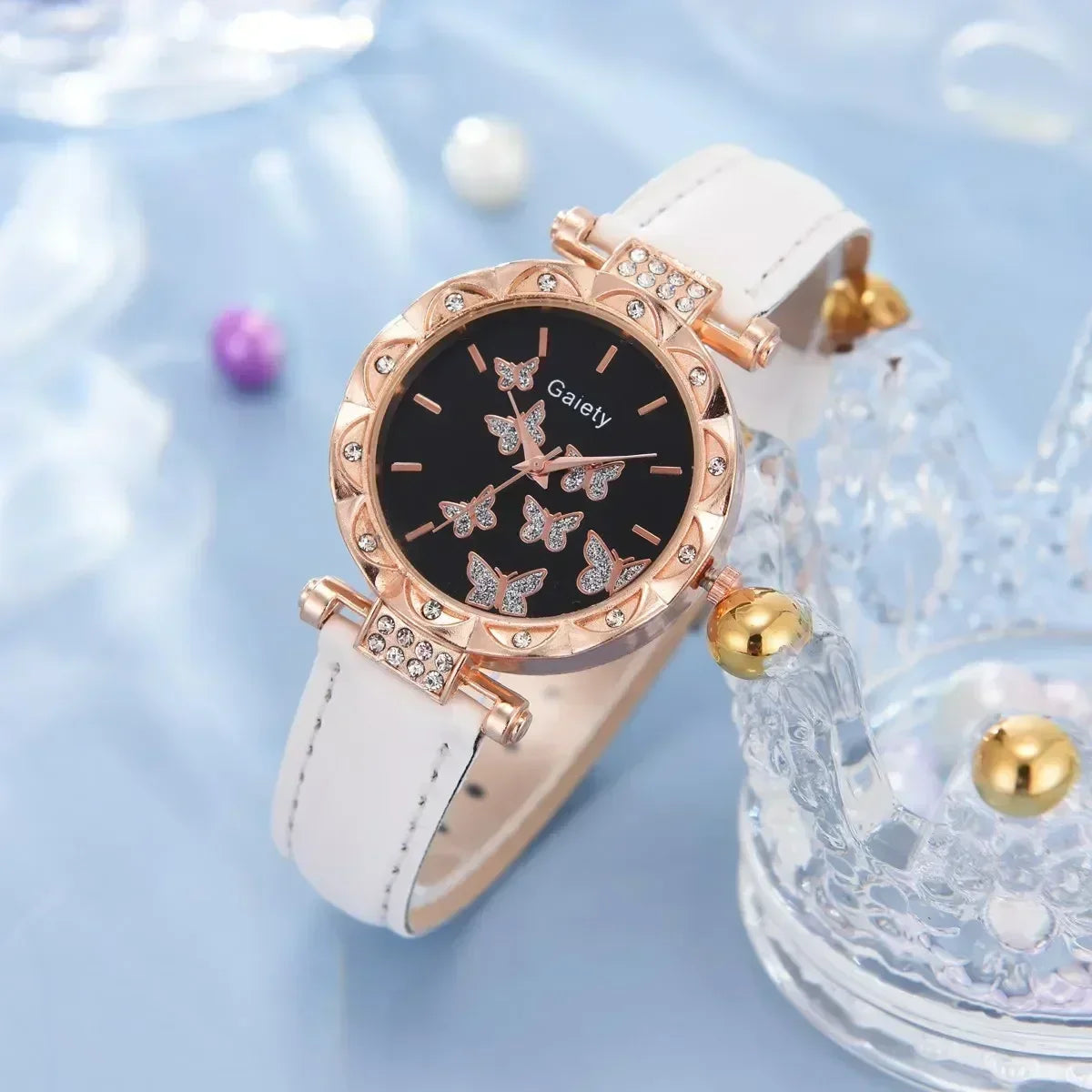 6/1pcs Set Women Watch Ring Necklace Earrings Bracelet Set Watches Butterfly Leather Strap Ladies Quartz WristWatch (No Box)--ANDROMEDA QUINNS | AURELLE'S-ANDROMEDA QUINNS | AURELLE'S