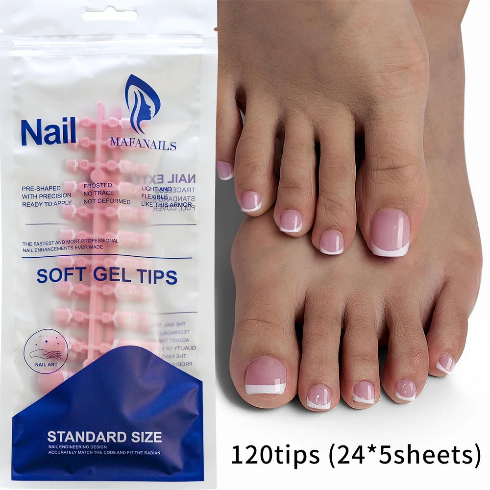 120pcs Short Square False Toe Nail Tips Pink French Soft Gel Press On Toenails White Edge Fake Toe nails Full Cover Toe Nail Tip--ANDROMEDA QUINNS | AURELLE'S-ANDROMEDA QUINNS | AURELLE'S