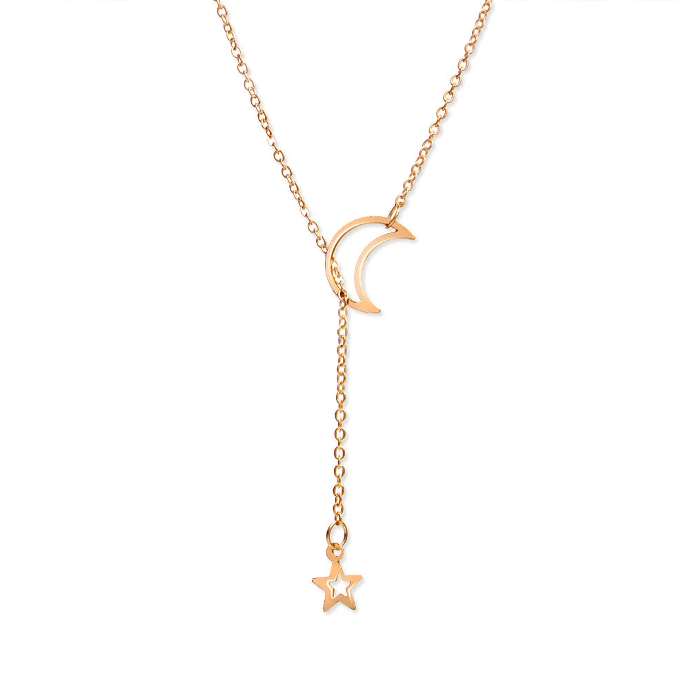 New Simple Moon Star Pendant Choker Necklace Simple Gold Color Alloy Charm Chain Collares Necklace For Women Party Jewelry--ANDROMEDA QUINNS | AURELLE'S-ANDROMEDA QUINNS | AURELLE'S