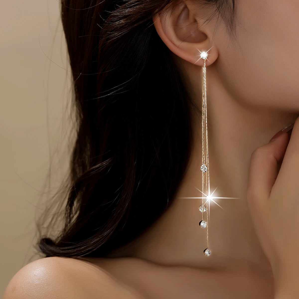 All-match fashionable and exaggerated earrings front 2 back 3 strings of lucky beads tassel earrings earrings long rhinestone ea--ANDROMEDA QUINNS | AURELLE'S-ANDROMEDA QUINNS | AURELLE'S