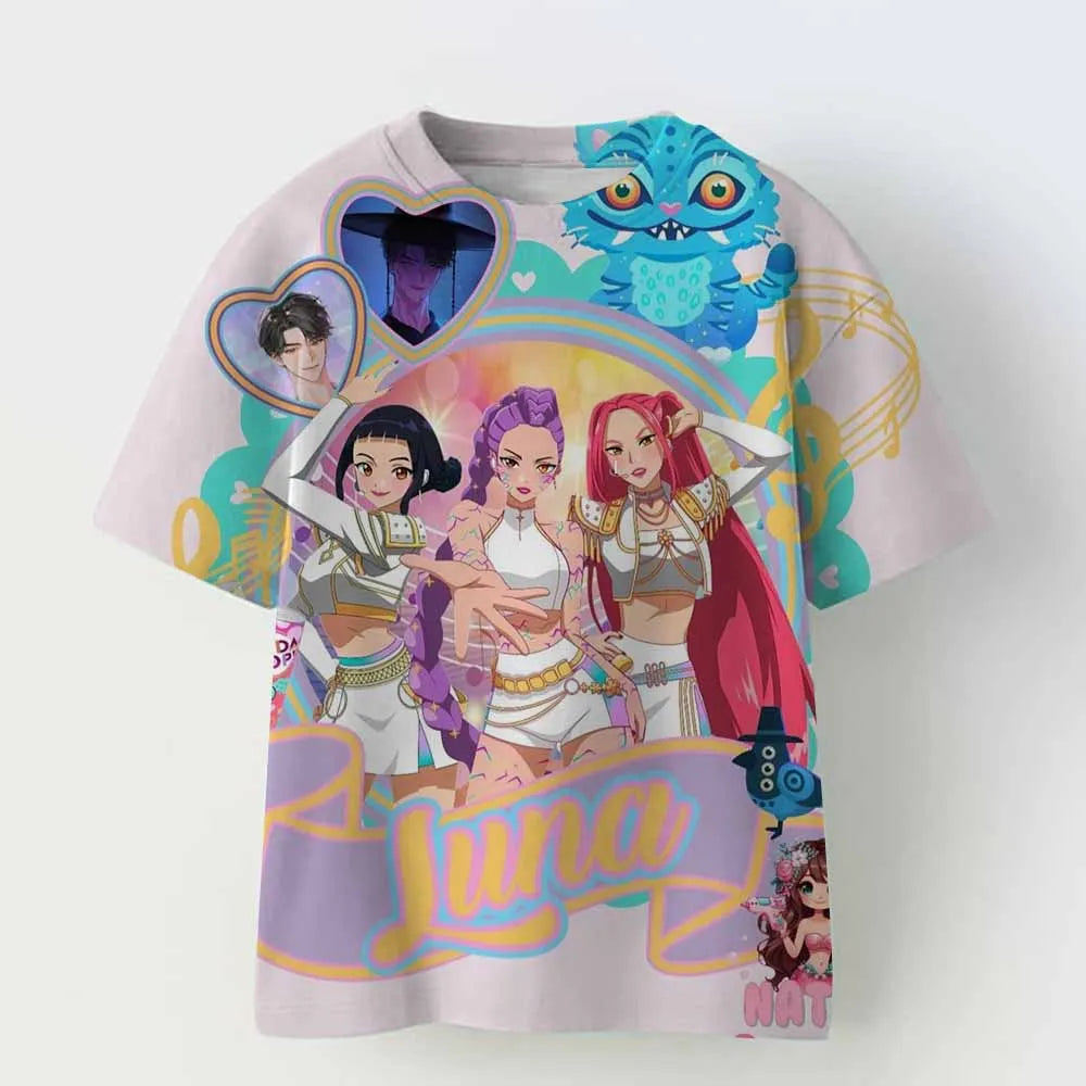 Kpop Demon Hunters T-shirts for Boys Girls Anime Cartoon Cute Short Sleeved Top Children Summer Fashion T-shirt Kids Clothes