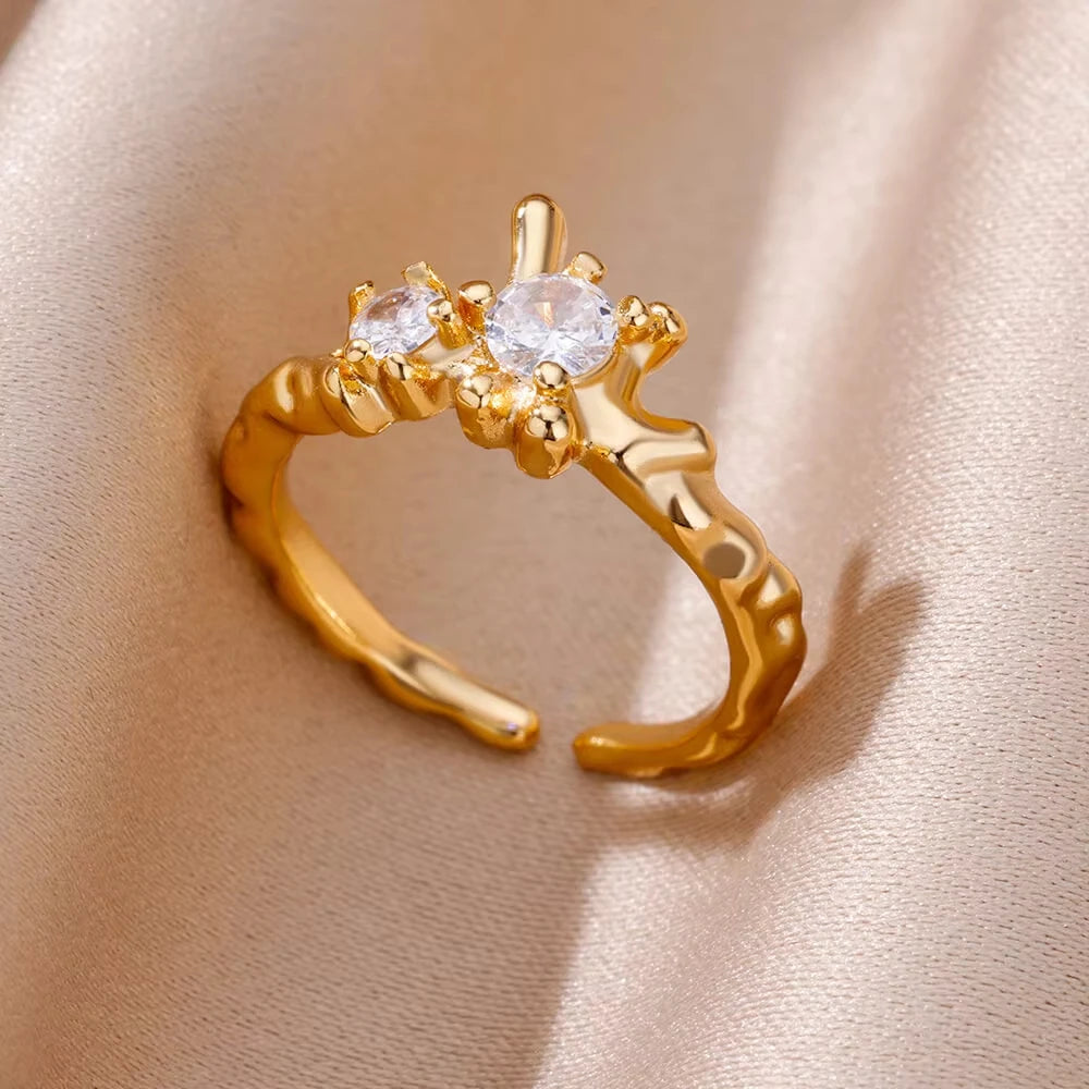 Stainless Steel Zircon Geometric Rings For Women Luxury Evil Eye Gold Color Adjustable Trendy Wedding Aesthetic Jewerly Gift--ANDROMEDA QUINNS | AURELLE'S-ANDROMEDA QUINNS | AURELLE'S