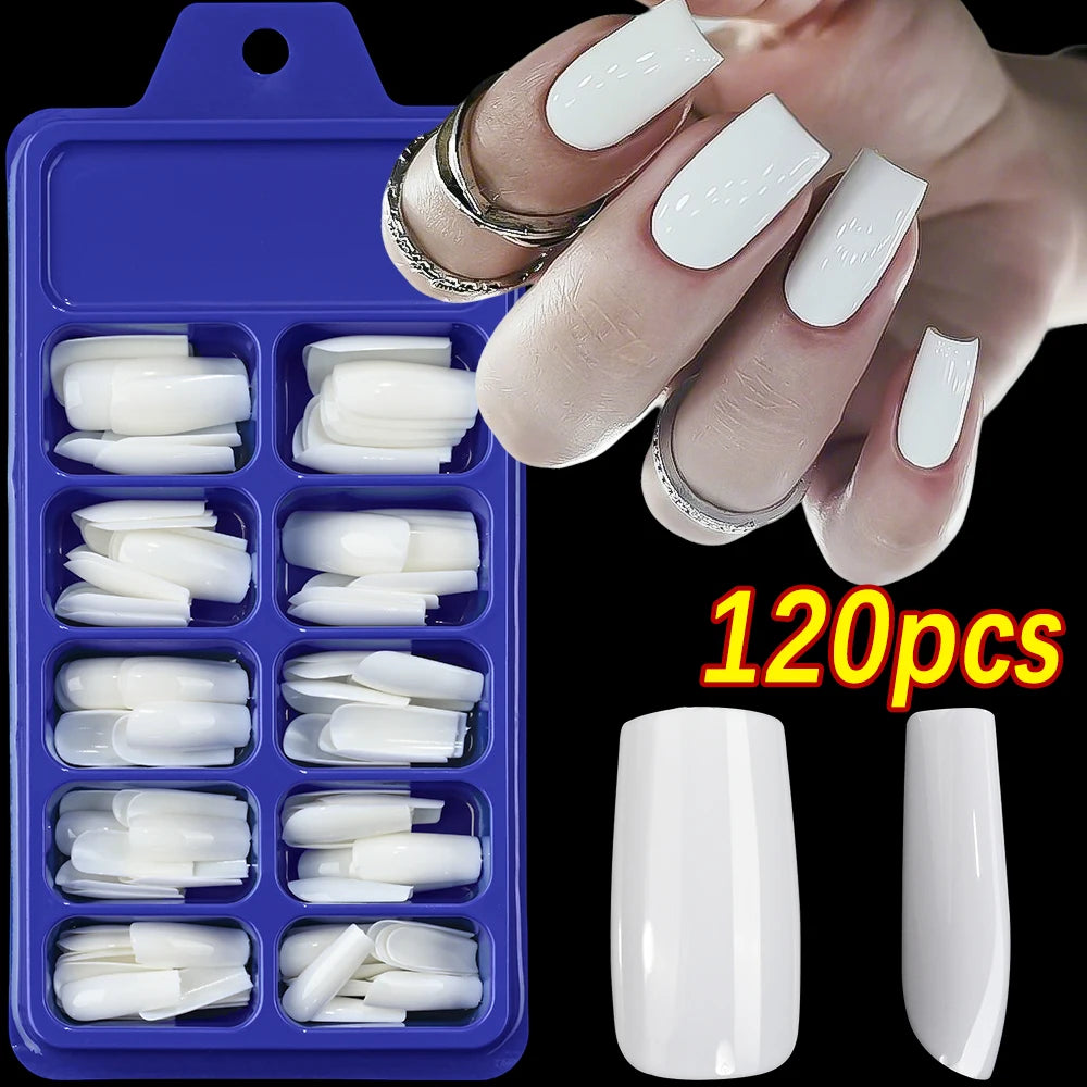120pcs Pink French Tip Press-On Nails Medium Length Square Shape With Glossy Finish False Nails Full Cover Pre-Shaped Fake Nails--ANDROMEDA QUINNS | AURELLE'S-ANDROMEDA QUINNS | AURELLE'S