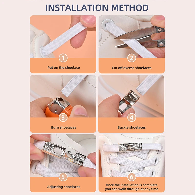 No Tie Shoe Laces Diamond Buckle Elastic Laces Shoelaces Sneaker Kids Adult Shoelace Suitable For Sports Casual Shoes Boots--ANDROMEDA QUINNS | AURELLE'S-ANDROMEDA QUINNS | AURELLE'S