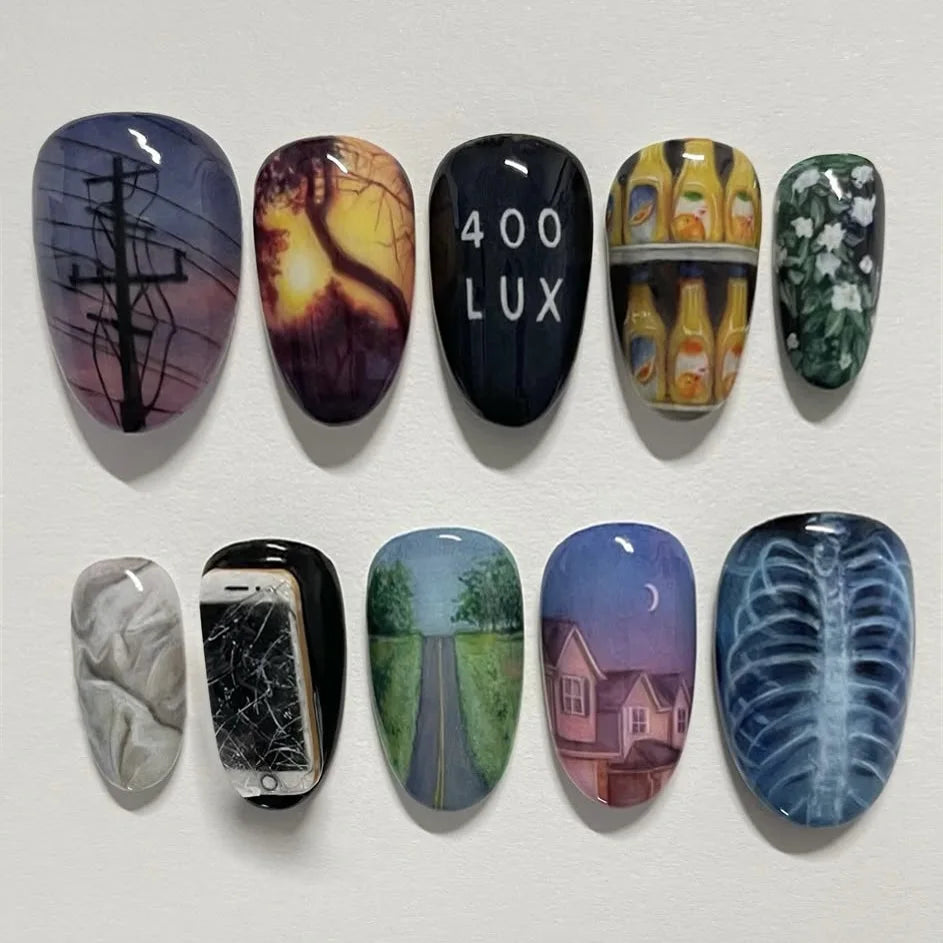 24pcs White Flower Fake Nail Tips Ins Yellow Pink Blush False Nails Wearable Full Cover European Almond Shaped Press on Nails--ANDROMEDA QUINNS | AURELLE'S-ANDROMEDA QUINNS | AURELLE'S