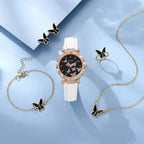 6/1pcs Set Women Watch Ring Necklace Earrings Bracelet Set Watches Butterfly Leather Strap Ladies Quartz WristWatch (No Box)--ANDROMEDA QUINNS | AURELLE'S-ANDROMEDA QUINNS | AURELLE'S