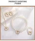 4pcs/Set Sweet Jewelry Set Butterfly Pendant Imitation Pearl Necklace for Women Pearl Earrings Girl Jewellery Women Gift--ANDROMEDA QUINNS | AURELLE'S-ANDROMEDA QUINNS | AURELLE'S