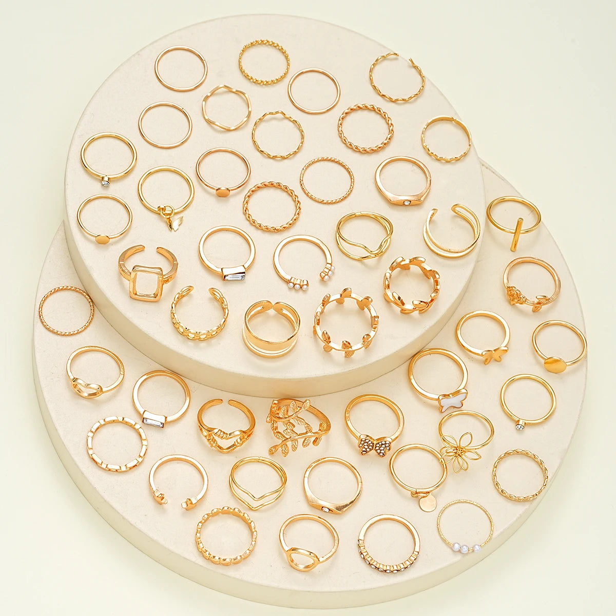 47Pcs/Set Vintage Gold Color Heart Rings Set For Women Men Hollow Butterfly Pearl Crystal Geometric Rings Trendy Finger Jewelry--ANDROMEDA QUINNS | AURELLE'S-ANDROMEDA QUINNS | AURELLE'S