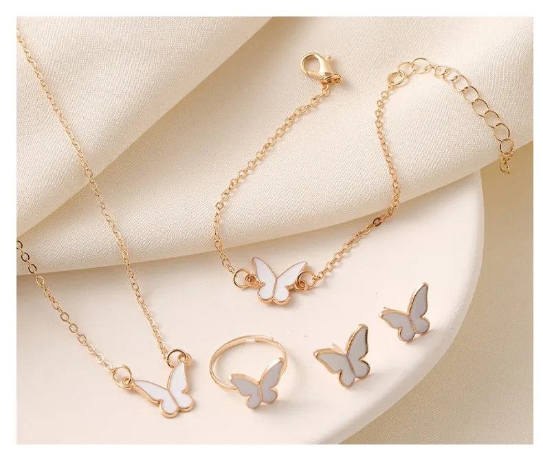 4pcs/Set Sweet Jewelry Set Butterfly Pendant Imitation Pearl Necklace for Women Pearl Earrings Girl Jewellery Women Gift--ANDROMEDA QUINNS | AURELLE'S-ANDROMEDA QUINNS | AURELLE'S