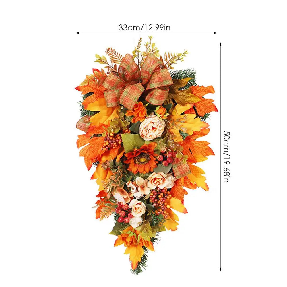 Thanksgiving Front Door Decorations Fall Wreath Door Wreath With Pumpkins/Berries/Maple Leaves Harvest Wreath For Autumn Party--ANDROMEDA QUINNS | AURELLE'S-ANDROMEDA QUINNS | AURELLE'S
