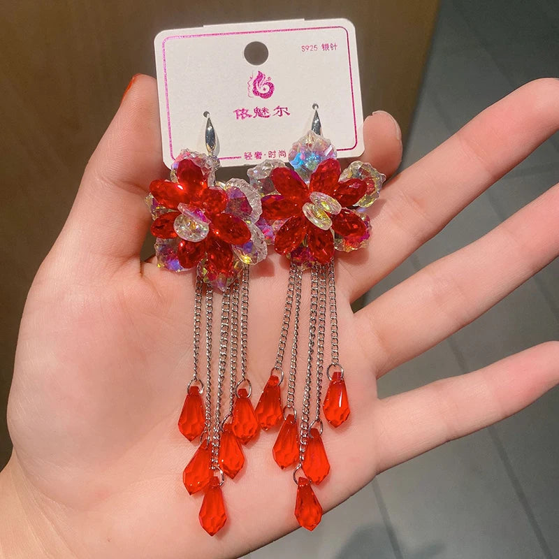 2025 New Colorful Purple Crystal Flower Dangle Drop Earrings for Women Trend Korea Fashion Luxury Wedding Party Banquet Jewelry--ANDROMEDA QUINNS | AURELLE'S-ANDROMEDA QUINNS | AURELLE'S