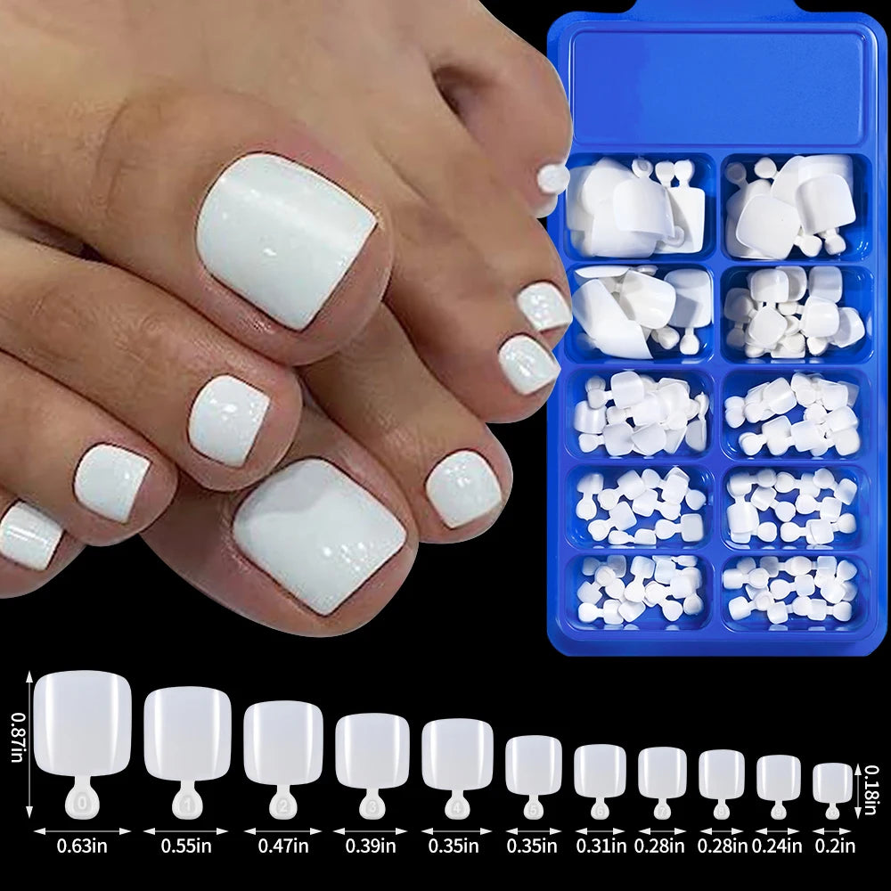 100pcs Fake Toenail Natural White Press On Toe Foot Full Cover Square Nails Art Tips Artificial Acrylic False Nail Manicure Tool--ANDROMEDA QUINNS | AURELLE'S-ANDROMEDA QUINNS | AURELLE'S
