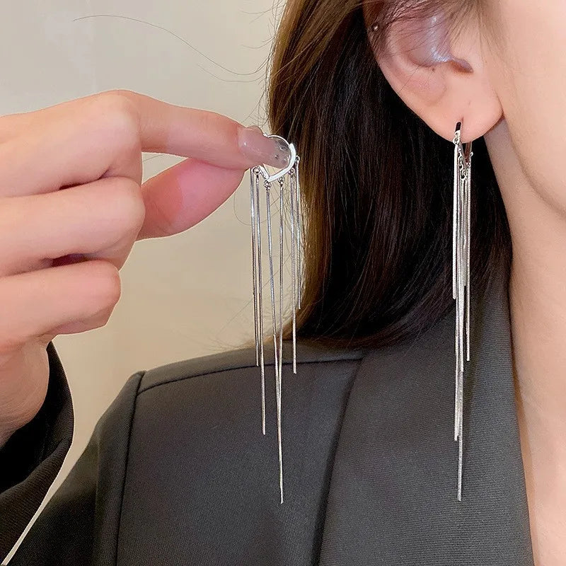 925 Silver Needle Korean Fashion Long Chain Tassel Earrings For Women Metal Earing Jewelry 2025 Trending Women's Drop Earrings--ANDROMEDA QUINNS | AURELLE'S-ANDROMEDA QUINNS | AURELLE'S