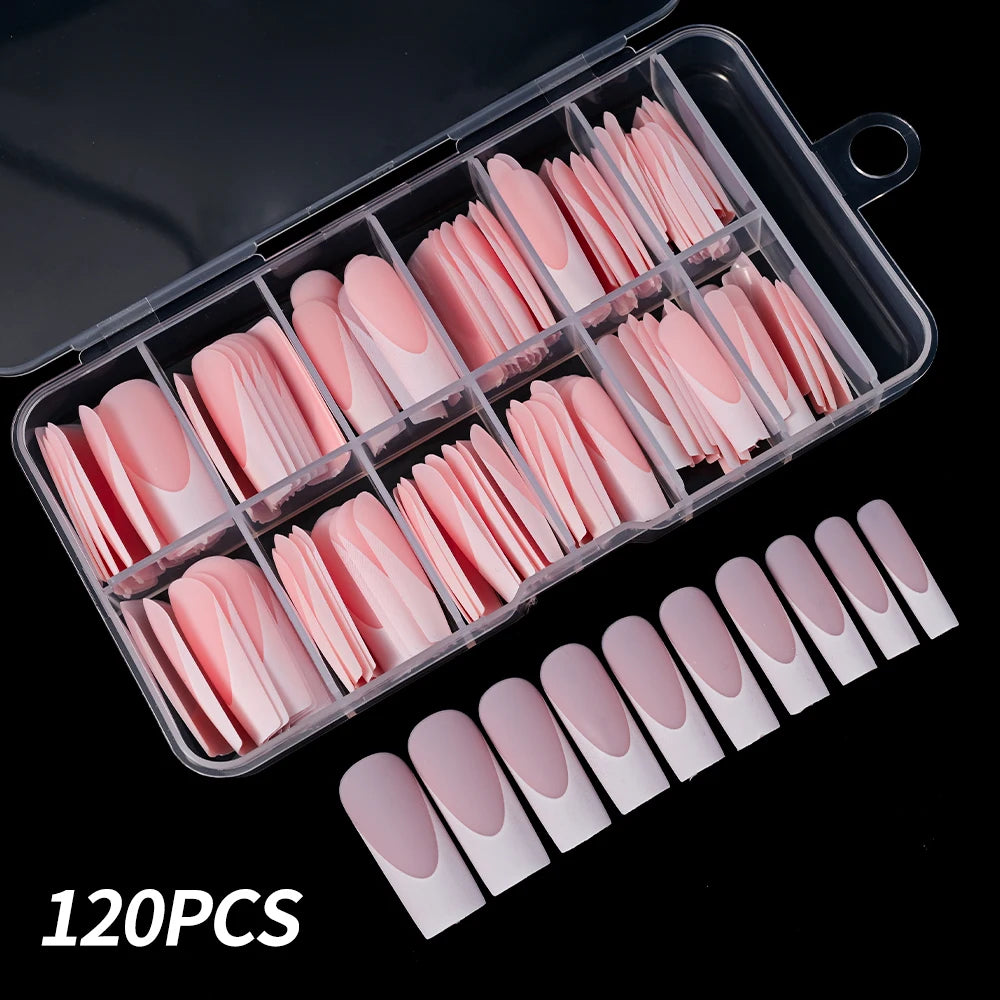 120Pcs/box Matte Pink French Press On Nails Acrylic Long Square Fake Nails Tips Full Cover Women Extension Wearable False Nails---ANDROMEDA QUINNS | AURELLE'S-ANDROMEDA QUINNS | AURELLE'S