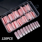 120Pcs/box Matte Pink French Press On Nails Acrylic Long Square Fake Nails Tips Full Cover Women Extension Wearable False Nails---ANDROMEDA QUINNS | AURELLE'S-ANDROMEDA QUINNS | AURELLE'S