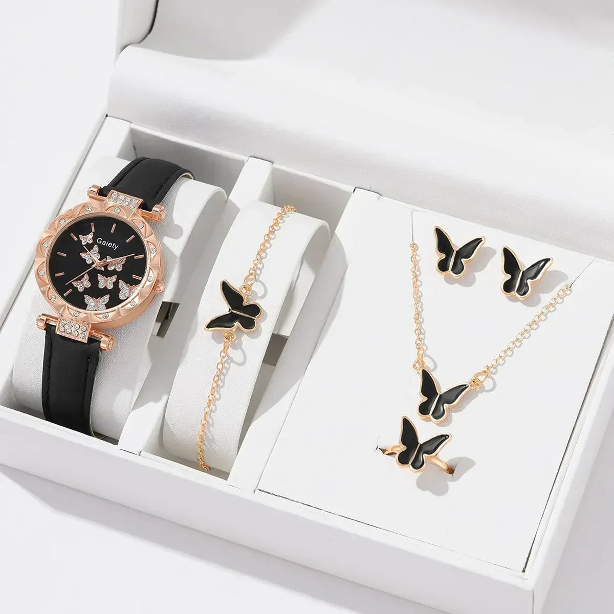 6/1pcs Set Women Watch Ring Necklace Earrings Bracelet Set Watches Butterfly Leather Strap Ladies Quartz WristWatch (No Box)--ANDROMEDA QUINNS | AURELLE'S-ANDROMEDA QUINNS | AURELLE'S