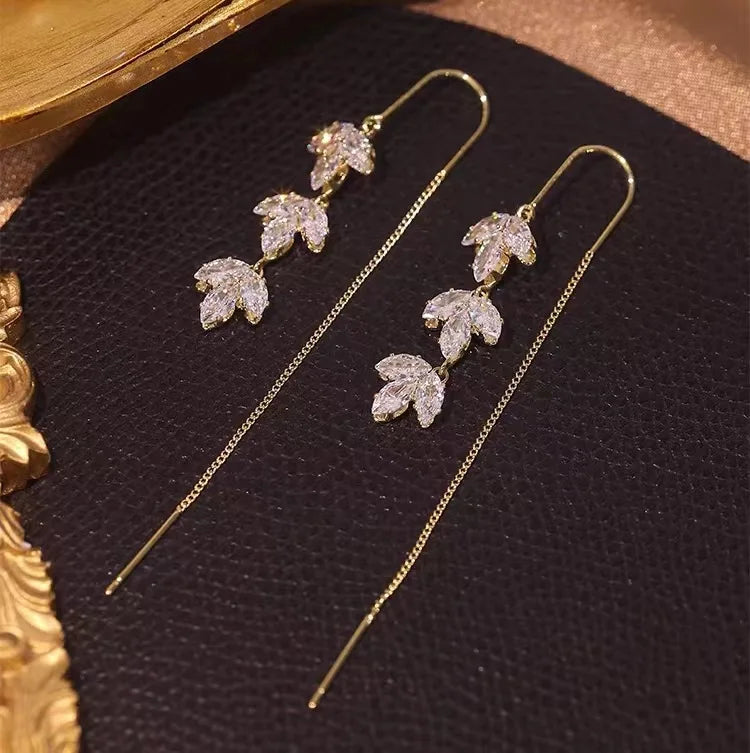 Drop Zircon Long Tassel Earrings Female Rhinestone Wedding Pendant Earrings Party Jewelry Silver Color Fashion Ear Accessories--ANDROMEDA QUINNS | AURELLE'S-ANDROMEDA QUINNS | AURELLE'S