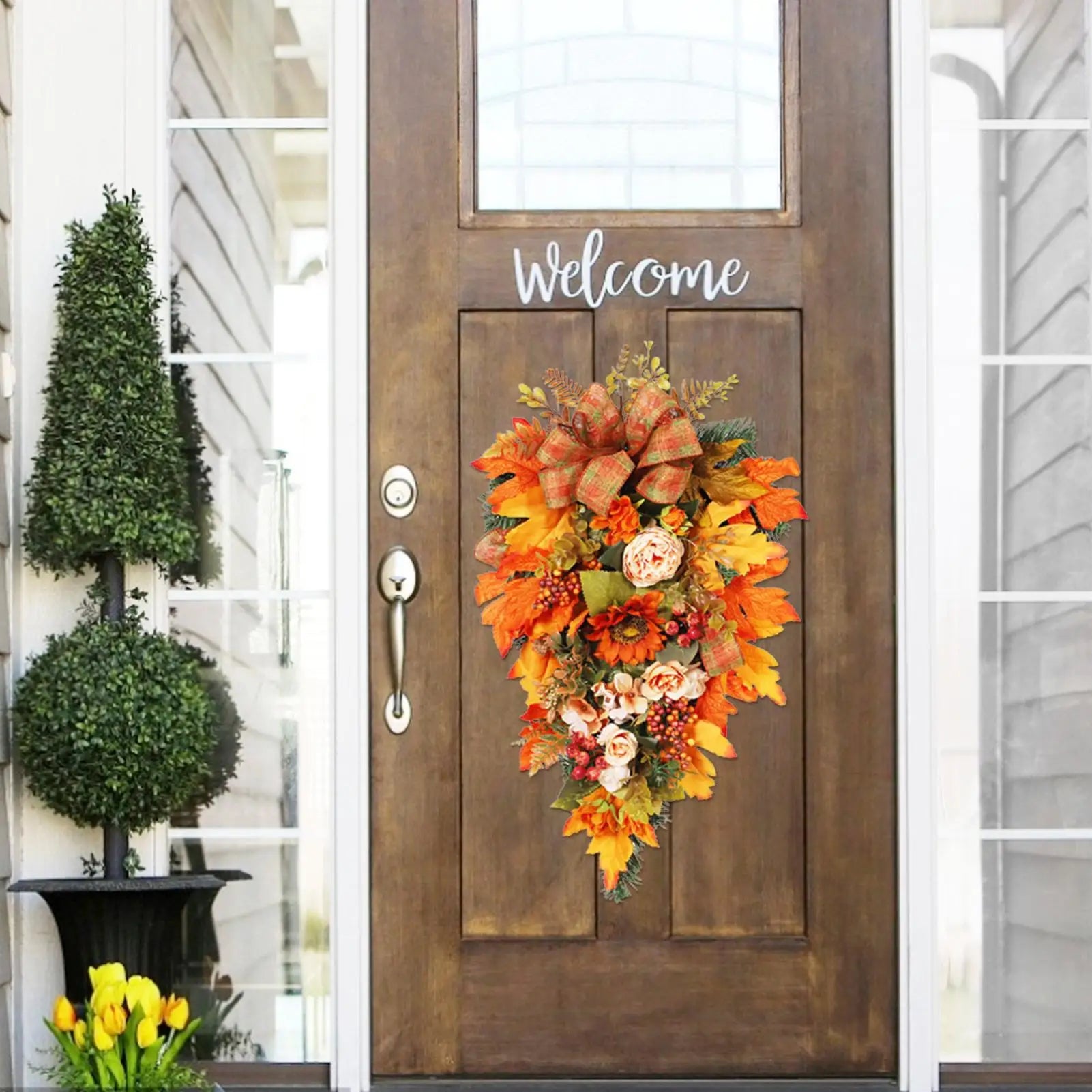 Thanksgiving Front Door Decorations Fall Wreath Door Wreath With Pumpkins/Berries/Maple Leaves Harvest Wreath For Autumn Party--ANDROMEDA QUINNS | AURELLE'S-ANDROMEDA QUINNS | AURELLE'S