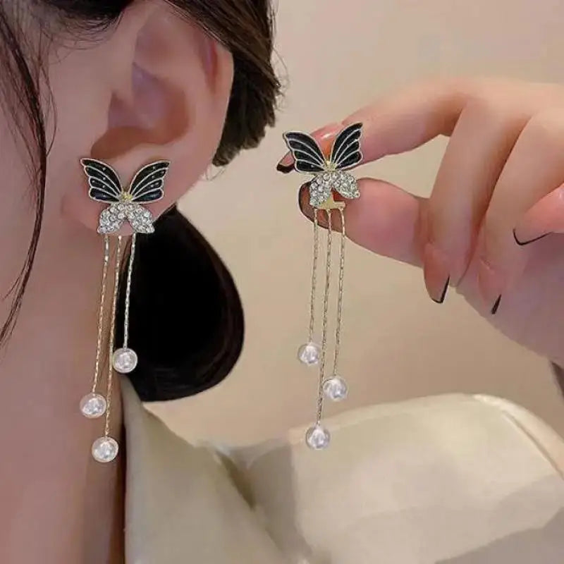 925 Silver Needle Blue Purple Butterfly Long Tassel Earrings For Women Jewelry 2025 Trending New Korean Crystal Drop Earrings--ANDROMEDA QUINNS | AURELLE'S-ANDROMEDA QUINNS | AURELLE'S