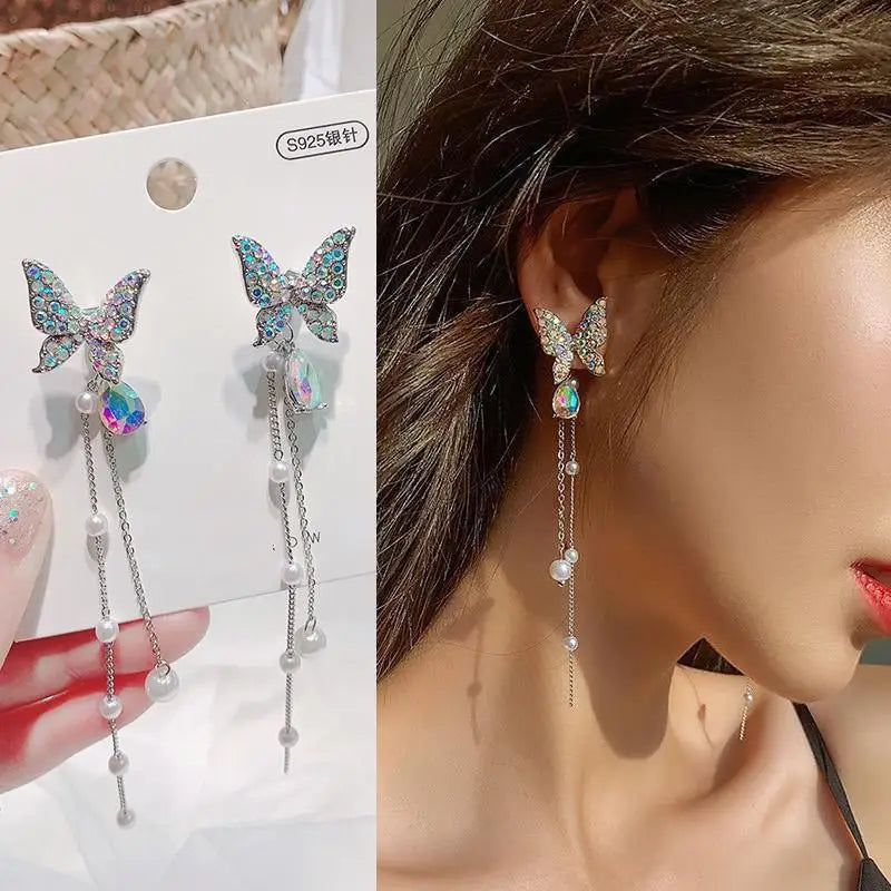 925 Silver Needle Vintage Green Crystal Butterfly Drop Earrings For Women Jewelry 2025 Trending Luxury Zircon Women's Earrings--ANDROMEDA QUINNS | AURELLE'S-ANDROMEDA QUINNS | AURELLE'S
