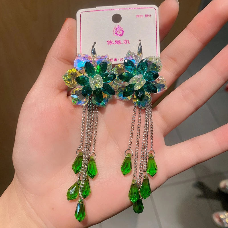 2025 New Colorful Purple Crystal Flower Dangle Drop Earrings for Women Trend Korea Fashion Luxury Wedding Party Banquet Jewelry--ANDROMEDA QUINNS | AURELLE'S-ANDROMEDA QUINNS | AURELLE'S