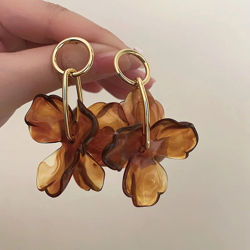 C Shape Metal Acrylic Petal Earrings European American Style Personalized Fashion Stud Earrings Ladies Girls Travel Accessories--ANDROMEDA QUINNS | AURELLE'S-ANDROMEDA QUINNS | AURELLE'S